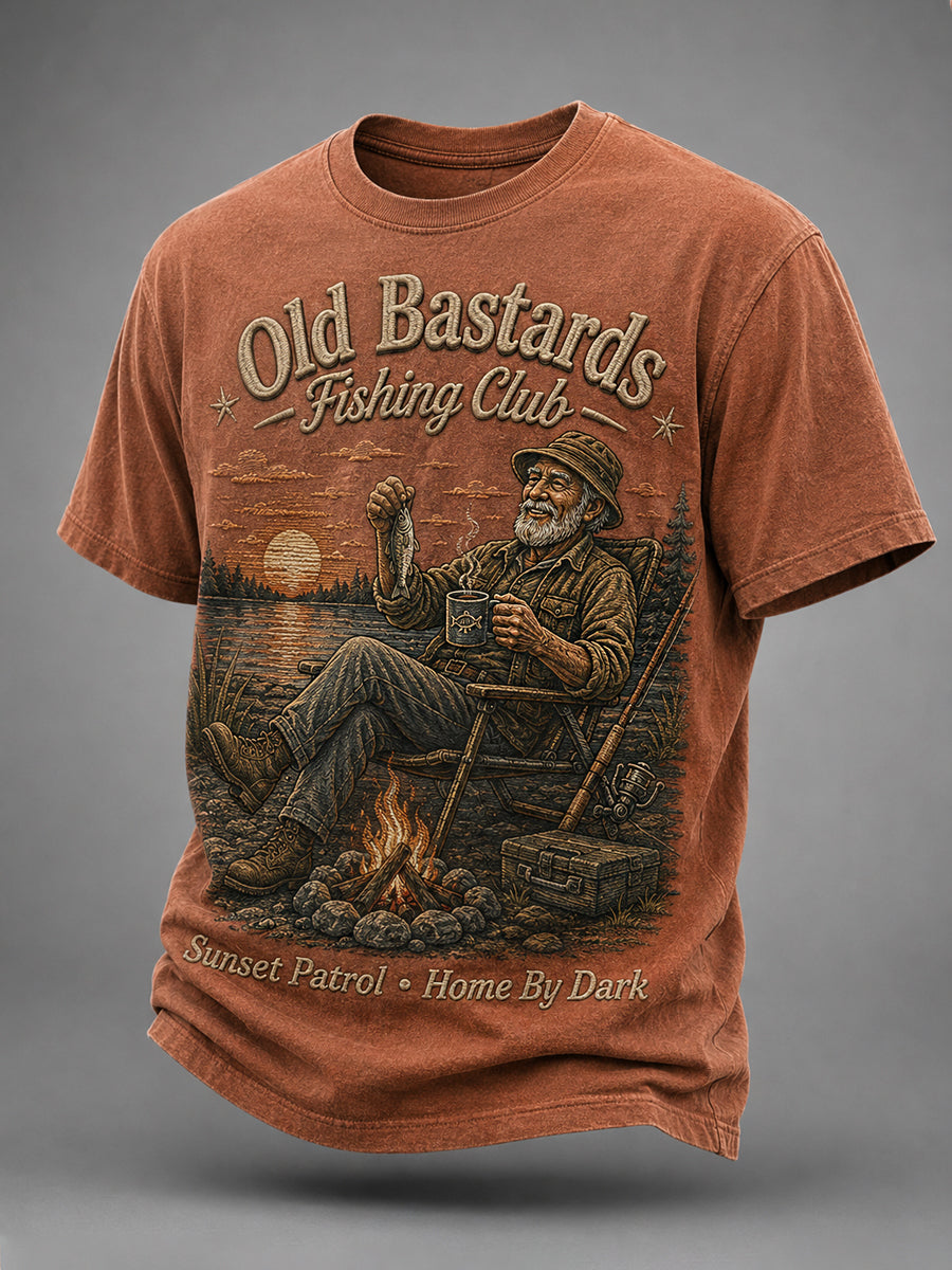 Men's Funny Old Bastards Fishing Club Lifetime Member Print Casual Tee gracestitchs