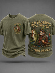 Men's Funny Old Bastards Fishing Club Lifetime Member Print Casual Tee gracestitchs