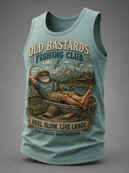 Men's Funny Old Bastards Fishing Club Lifetime Member Print Casual Tank Top gracestitchs