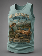 Men's Funny Old Bastards Fishing Club Lifetime Member Print Casual Tank Top gracestitchs