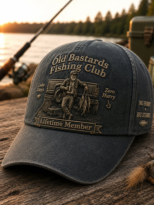Unisex Funny Old Bastards Fishing Club Lifetime Member Print Hat gracestitchs