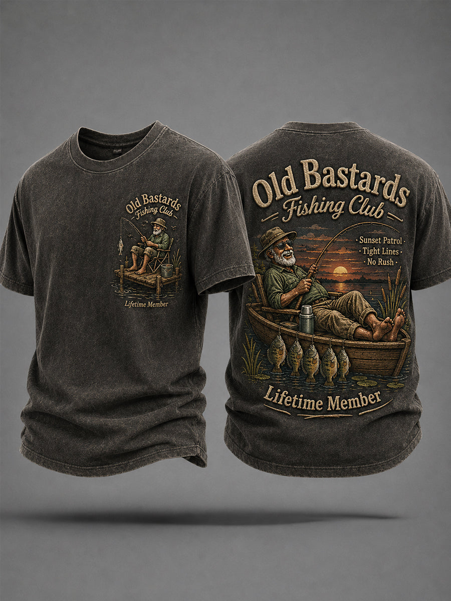 Men's Funny Old Bastards Fishing Club Lifetime Member Print Casual Tee gracestitchs