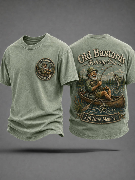 Men's Funny Old Bastards Fishing Club Lifetime Member Print Casual Tee gracestitchs
