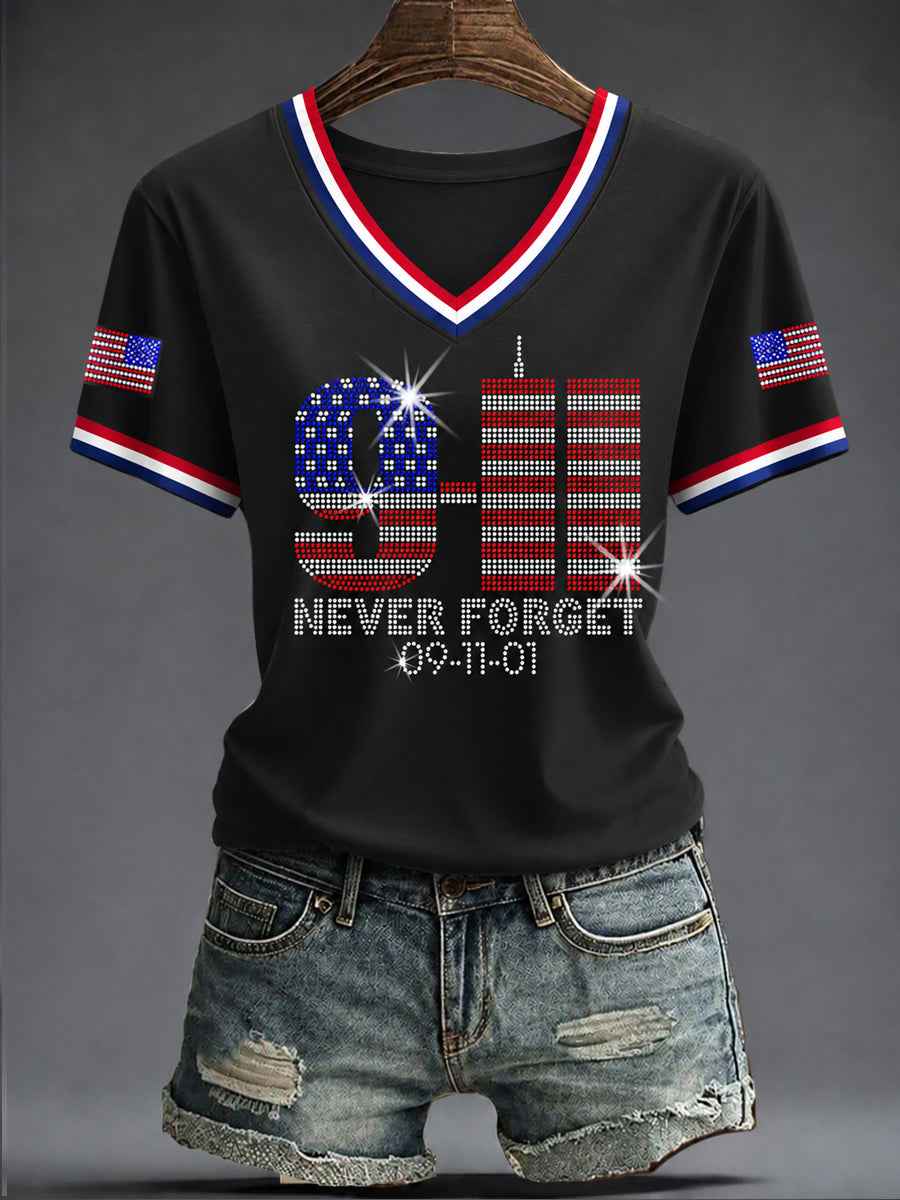 Women's America Printed V-neck T-shirt