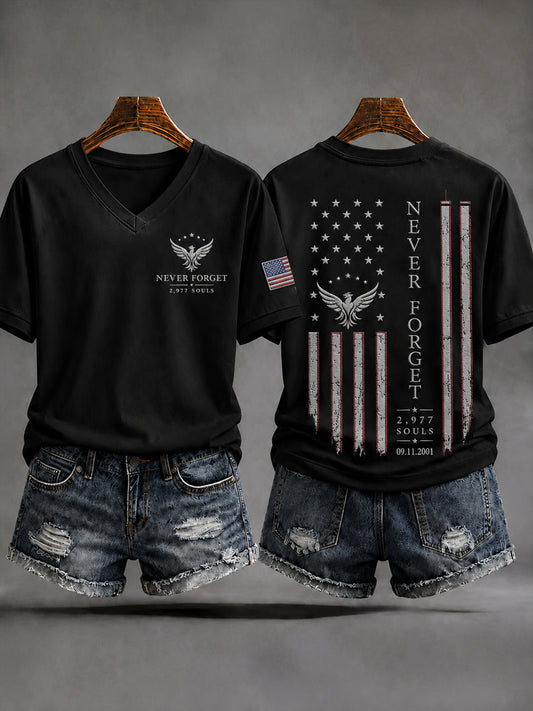 Women's America Printed V-neck T-shirt gracestitchs