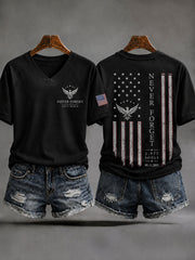 Women's America Printed V-neck T-shirt gracestitchs