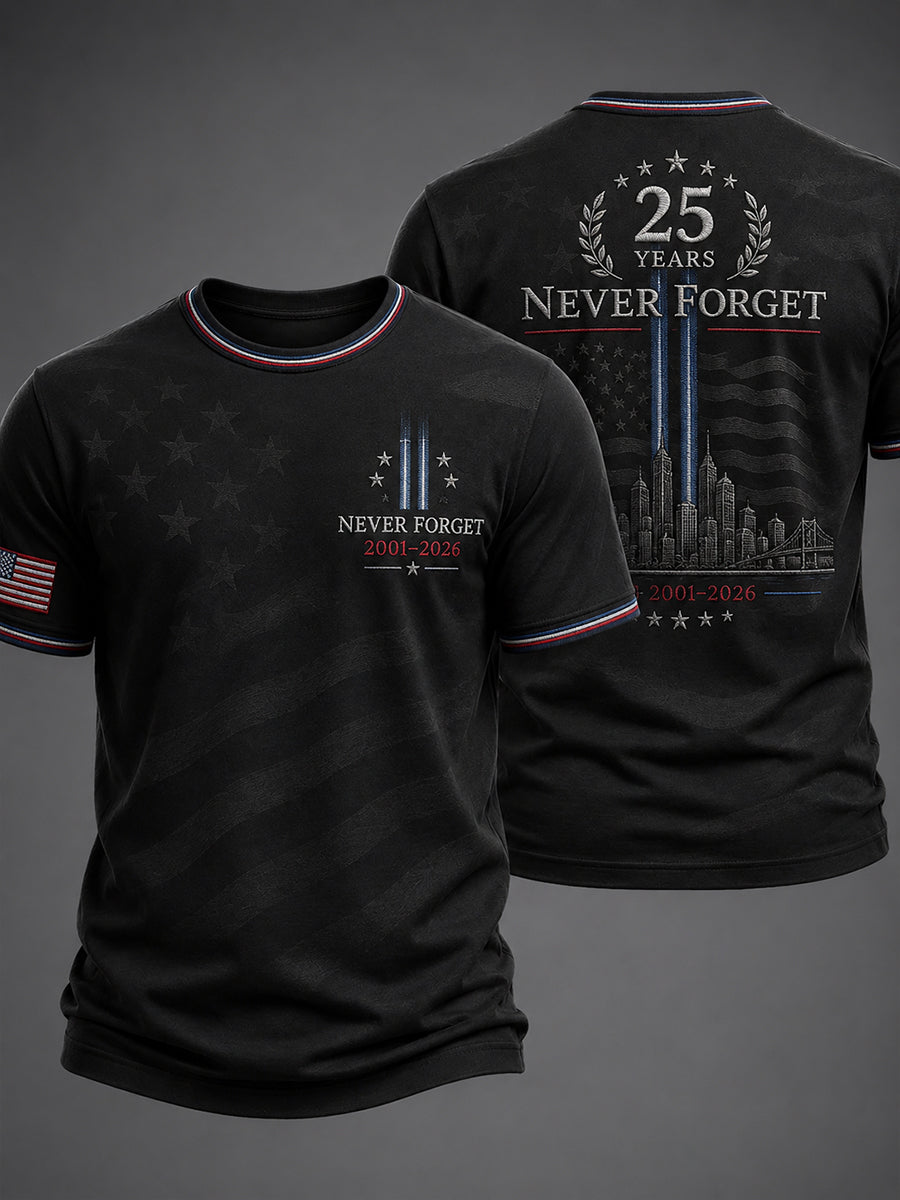 Men's 9/11 25th Anniversary We Will Never Forget Printed T-Shirt gracestitchs