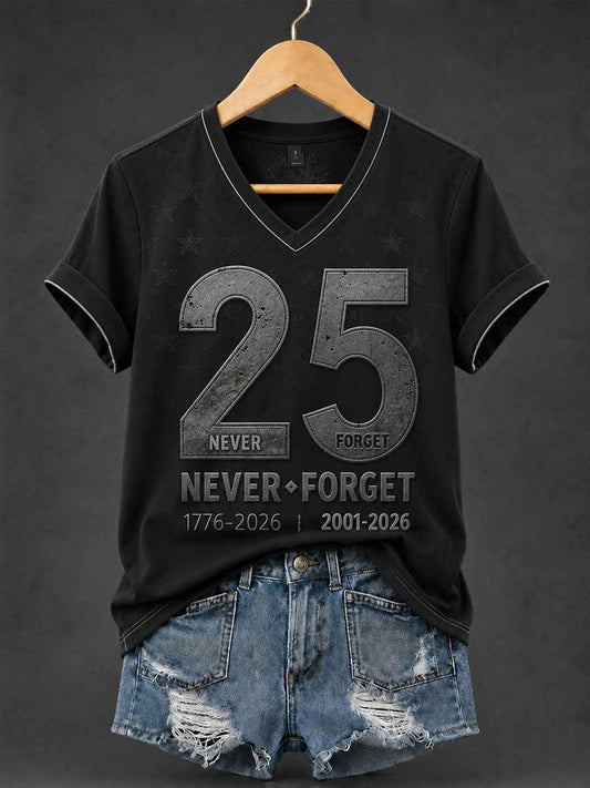 Women's 9.11 Never Forget Printed V-neck T-shirt gracestitchs