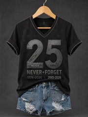 Women's 9.11 Never Forget Printed V-neck T-shirt gracestitchs