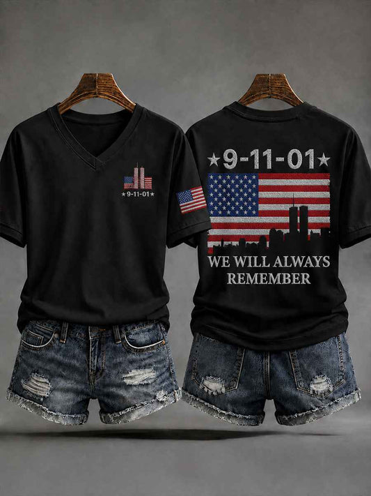 Women's America Printed V-neck T-shirt gracestitchs