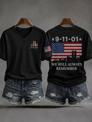 Women's America Printed V-neck T-shirt gracestitchs