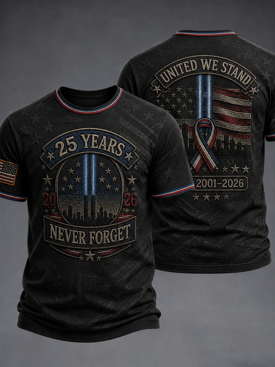 Men's 9/11 25th Anniversary We Will Never Forget Printed T-Shirt gracestitchs