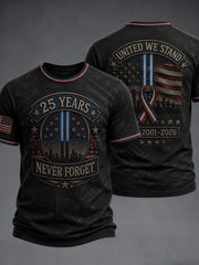 Men's 9/11 25th Anniversary We Will Never Forget Printed T-Shirt gracestitchs