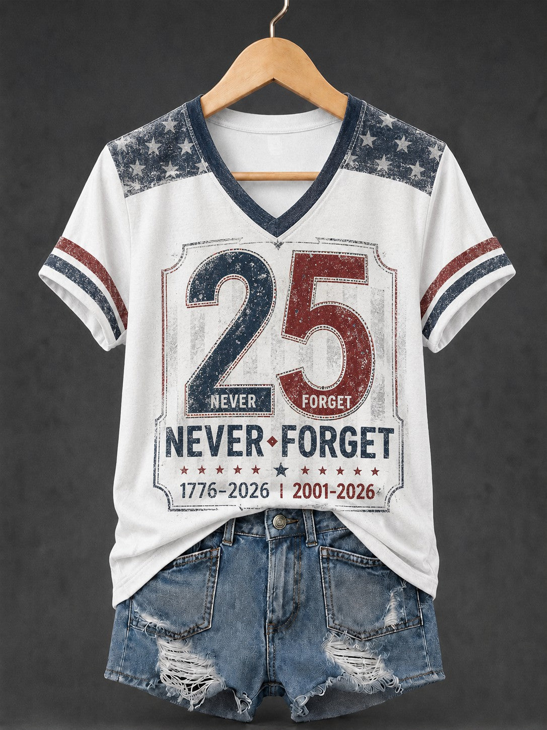 Women's 9.11 Never Forget Printed V-neck T-shirt gracestitchs