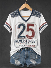 Women's 9.11 Never Forget Printed V-neck T-shirt gracestitchs