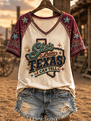 Women's She's From Texas I Can Tell Print Casual V-Neck Tee gracestitchs