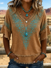 Women's Western-style print Cotton-Linen Shirt gracestitchs