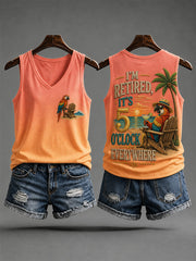 Women's I'm Retired It's 5 O'clock Everywhere Parrot Print Casual V-Neck Vest gracestitchs