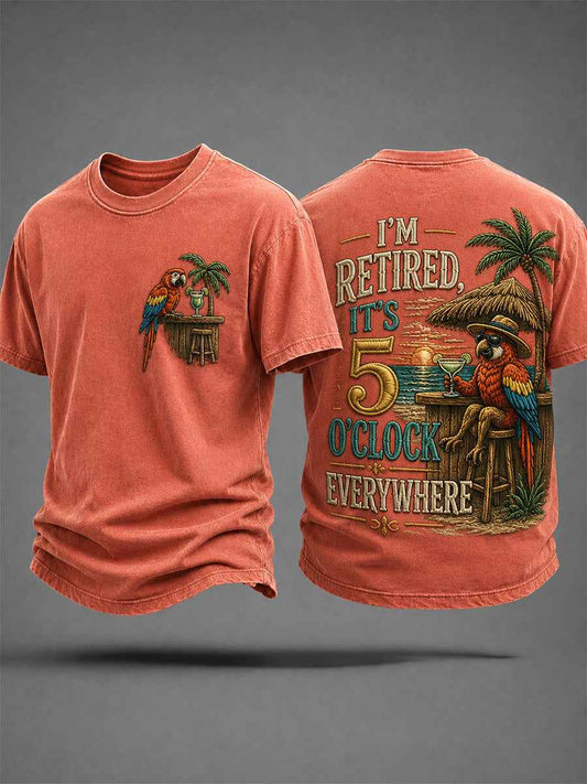 Men's I'm Retired It's 5 O'clock Everywhere Parrot Print Casual Tee