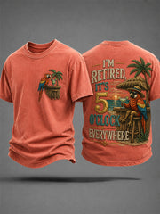 Men's I'm Retired It's 5 O'clock Everywhere Parrot Print Casual Tee gracestitchs