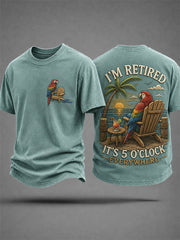 Men's I'm Retired It's 5 O'clock Everywhere Parrot Print Casual Tee gracestitchs