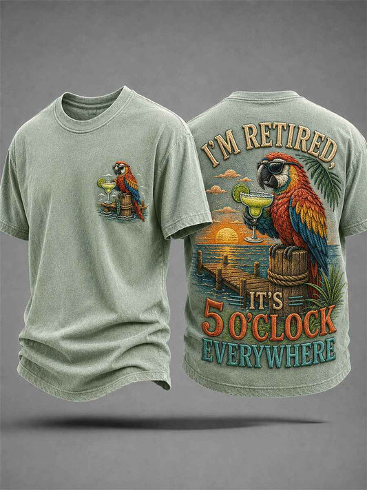 Men's I'm Retired It's 5 O'clock Everywhere Parrot Print Casual Tee