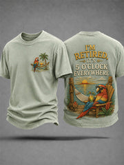 Men's I'm Retired It's 5 O'clock Everywhere Parrot Print Casual Tee gracestitchs