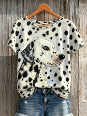 Women's Dalmatian Dog & Dog Coat Pattern Print short-sleeved T-shirt gracestitchs
