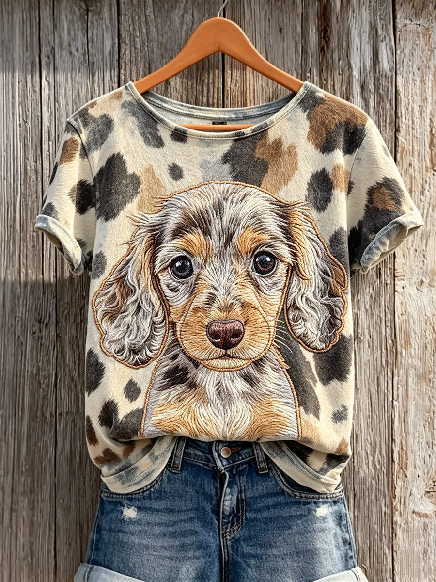 Women's Unique Dachshund Dog & Dog Coat Pattern Print short-sleeved T-shirt gracestitchs