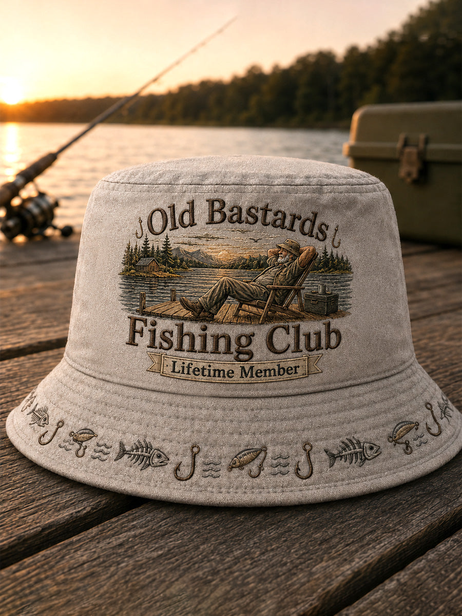 Unisex Funny Old Bastards Fishing Club Lifetime Member Print Hat gracestitchs