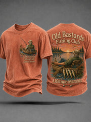 Men's Funny Old Bastards Fishing Club Lifetime Member Print Casual Tee gracestitchs