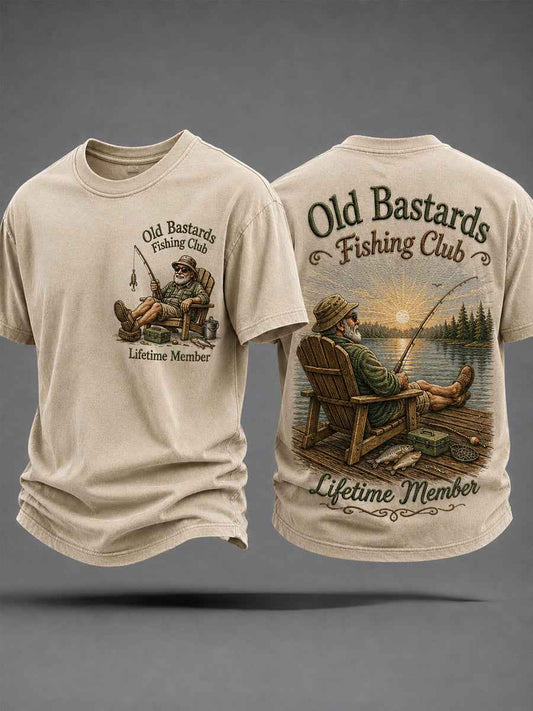 Men's Funny Old Bastards Fishing Club Lifetime Member Print Casual Tee