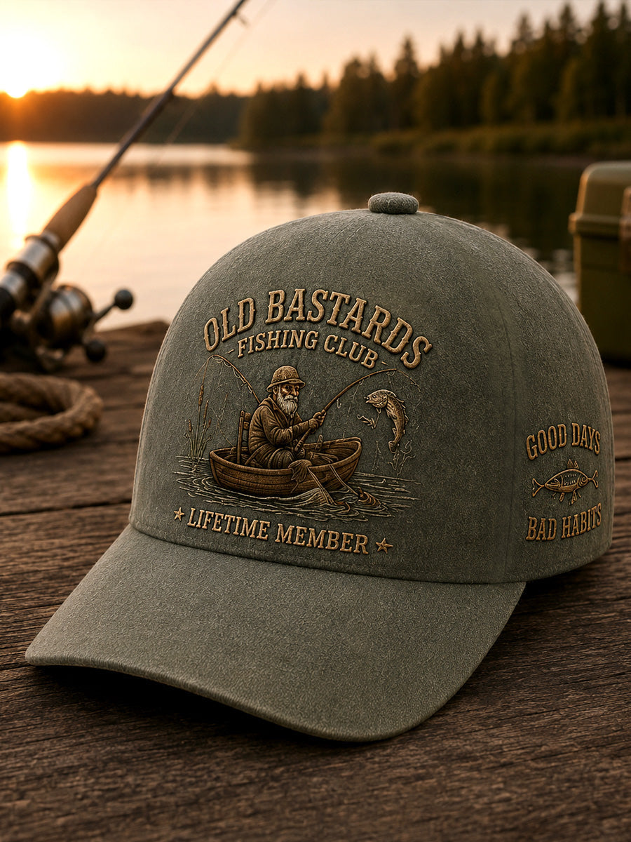 Unisex  Funny Old Bastards Fishing Club Lifetime Member Print Hat gracestitchs