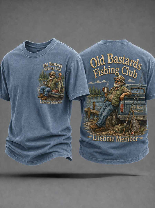 Men's Funny Old Bastards Fishing Club Lifetime Member Print Casual Tee