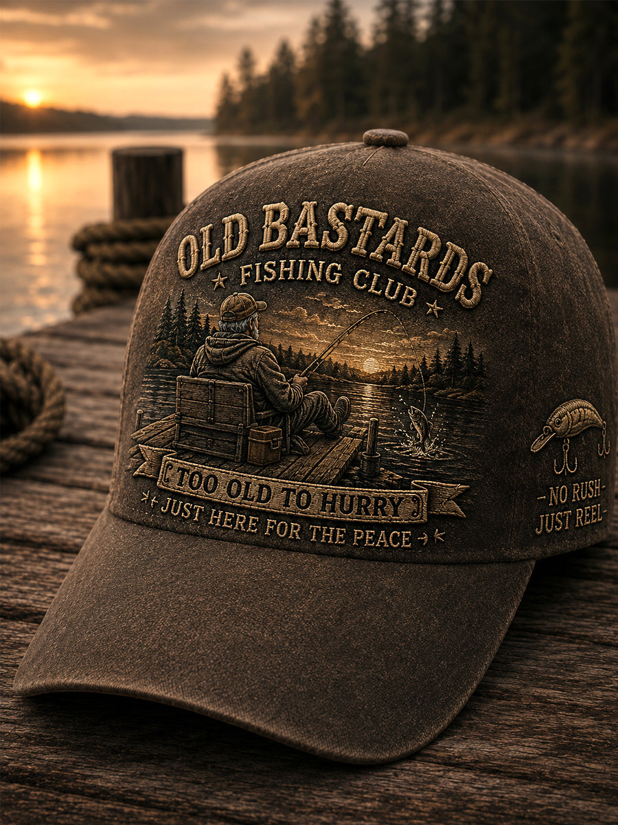 Unisex Funny Old Bastards Fishing Club Lifetime Member Print Hat gracestitchs