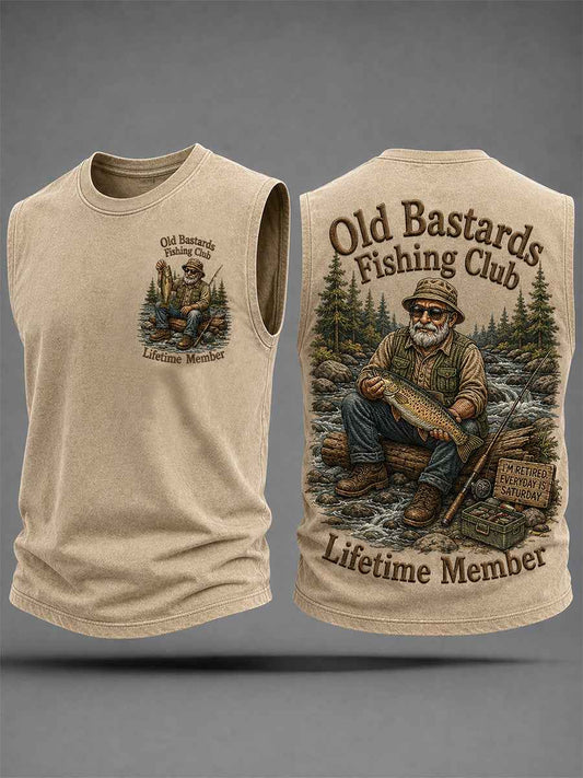 Men's Funny Old Bastards Fishing Club Lifetime Member Print Casual Tank Top