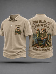 Men's Funny Old Bastards Fishing Club Lifetime Member Print Casual Polo Shirt gracestitchs