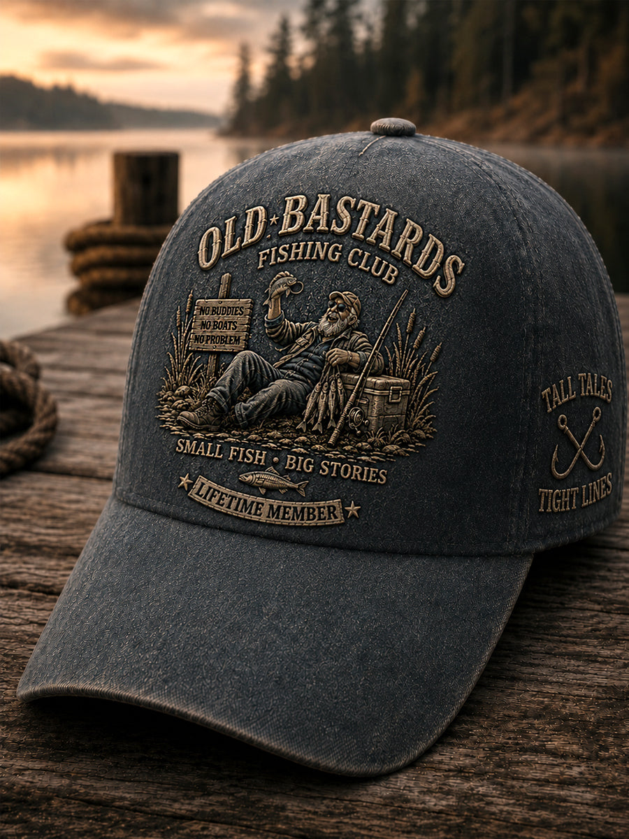 Unisex Funny Old Bastards Fishing Club Lifetime Member Print Hat gracestitchs