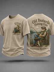 Men's Funny Old Bastards Fishing Club Lifetime Member Print Casual Tee gracestitchs