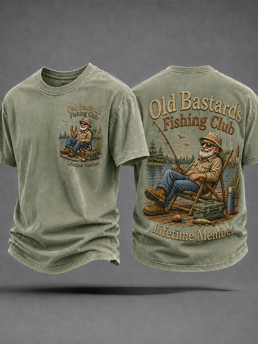 Men's Funny Old Bastards Fishing Club Lifetime Member Print Casual Tee gracestitchs