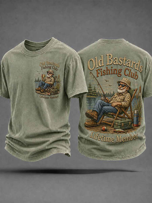 Men's Funny Old Bastards Fishing Club Lifetime Member Print Casual Tee