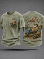 Men's Funny Old Bastards Fishing Club Lifetime Member Print Casual Tee gracestitchs