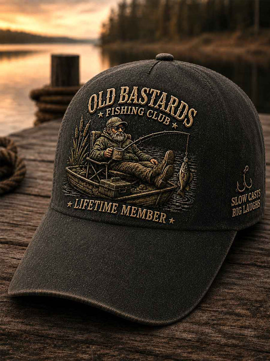 Unisex Funny Old Bastards Fishing Club Lifetime Member Print Hat