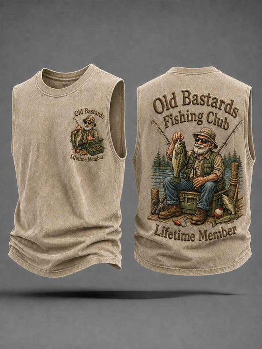 Men's Funny Old Bastards Fishing Club Lifetime Member Print Casual Tank Top