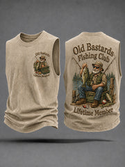 Men's Funny Old Bastards Fishing Club Lifetime Member Print Casual Tank Top gracestitchs