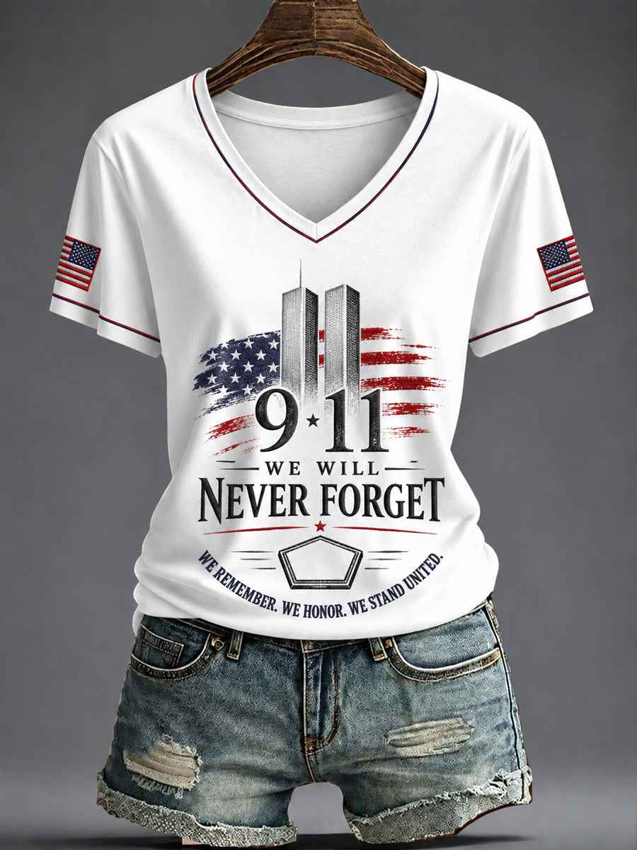 Women's America Printed V-neck T-shirt