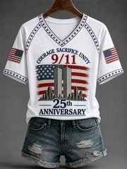 Women's American Patriot Day V-neck Off-shoulder Short-sleeved T-shirt gracestitchs