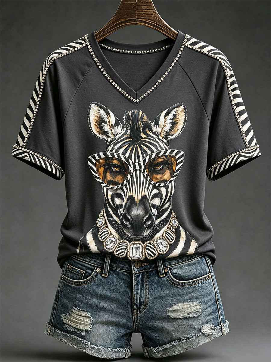 Women's Fun Zebra V-Neck T-Shirts