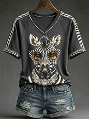 Women's Fun Zebra V-Neck T-Shirts
