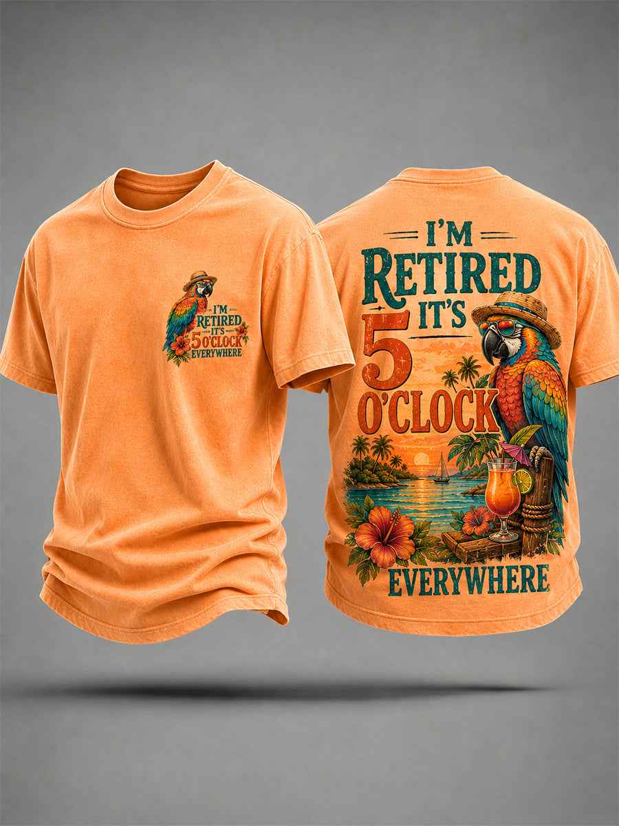 Men's  I'm Retired It's 5 O'clock Everywhere Parrot Print Casual Tee